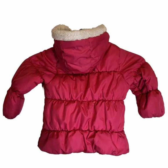 Girls London Fog Pink Fun Fleece Lined Puffer Jacket Size 4 4T Child Small Hood - Picture 2 of 7